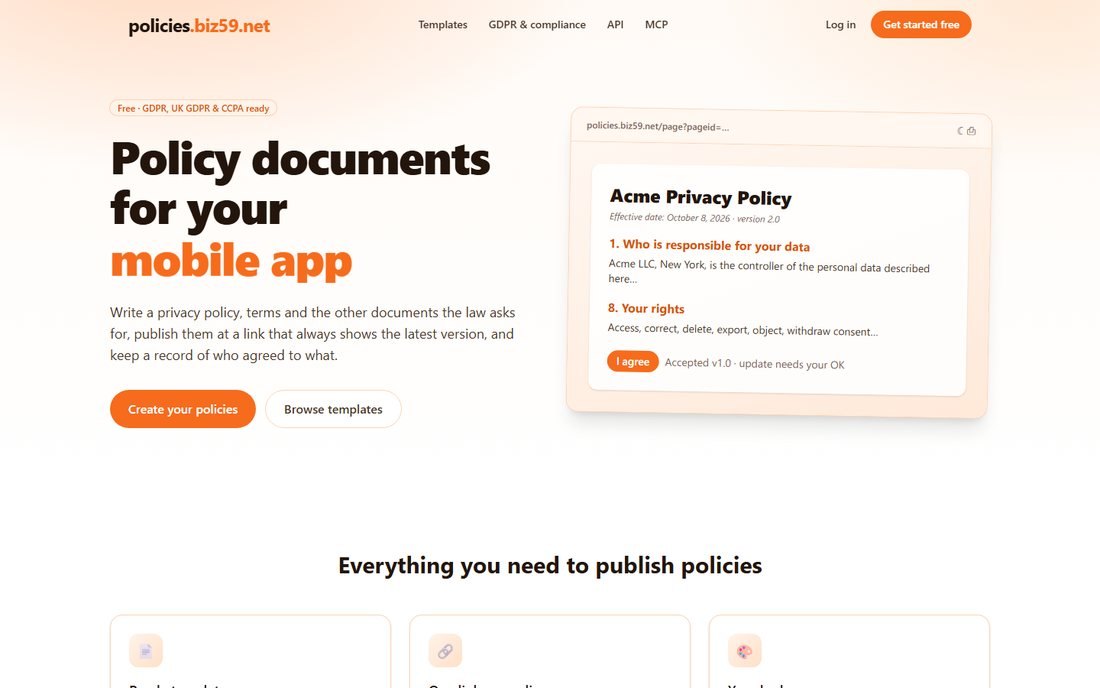 policies.biz59.net with a privacy policy published at its own link