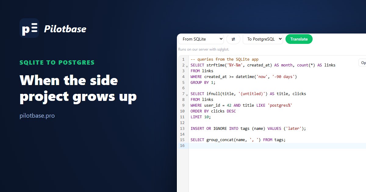 SQLite queries being translated to PostgreSQL in sqlTranslate